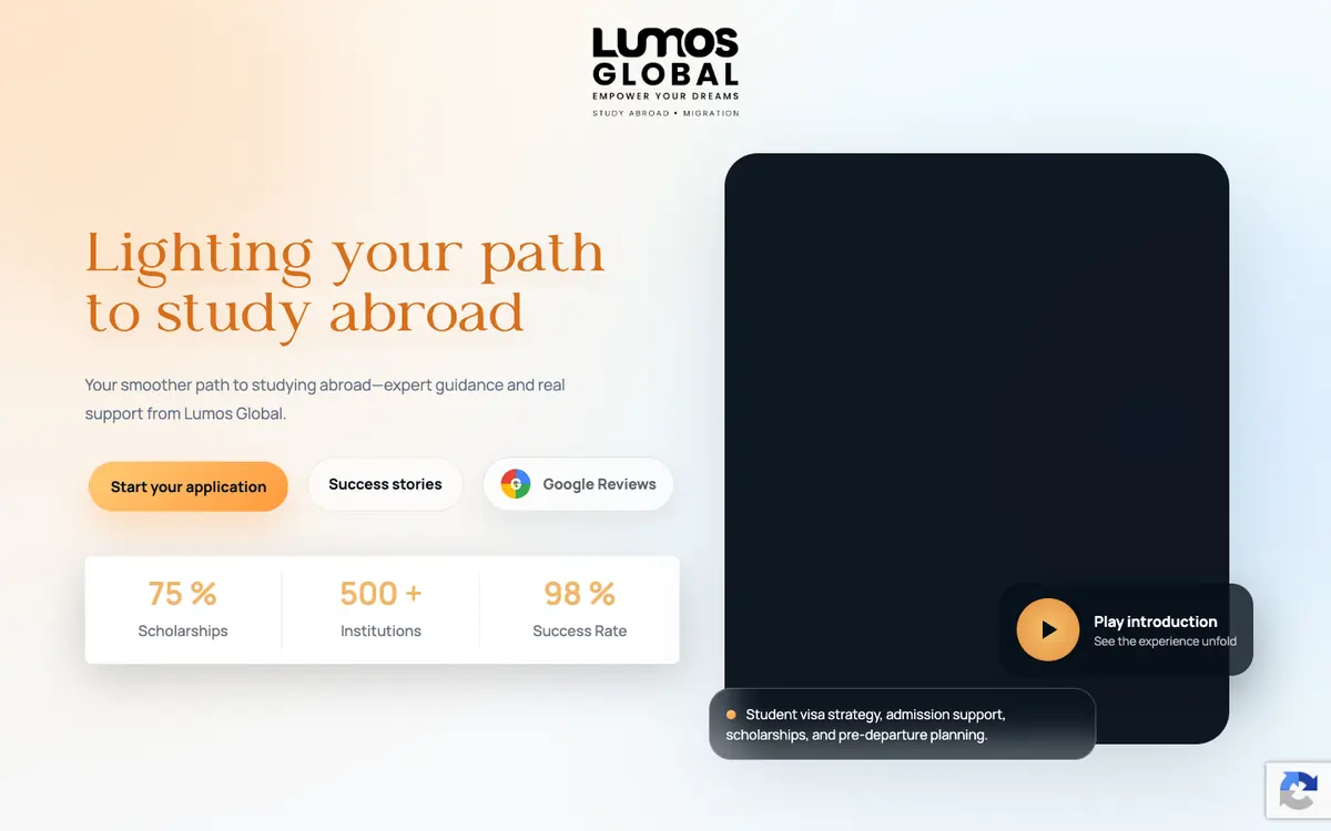 Lumos Global home page on a desktop