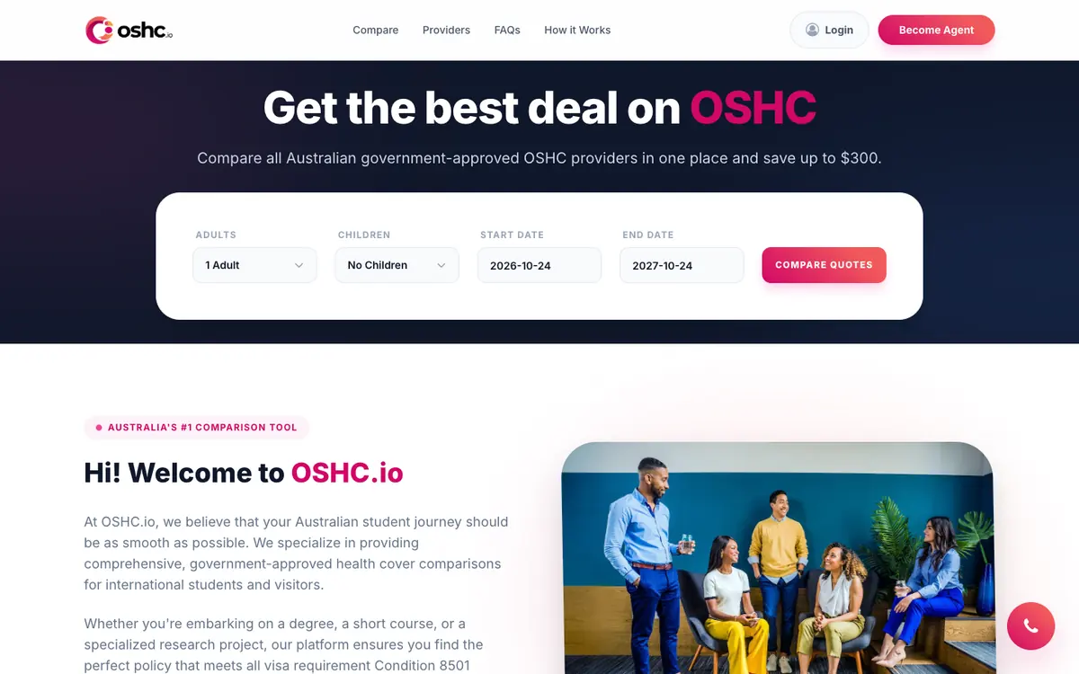 OSHC.io home page on a desktop