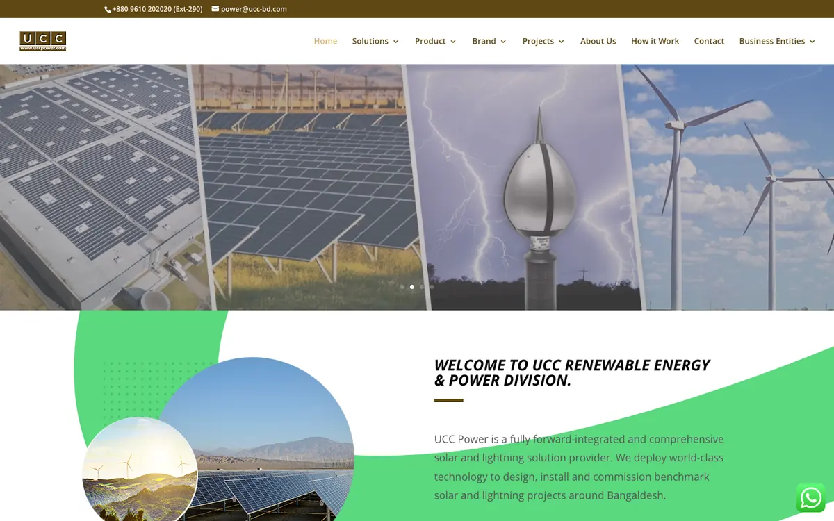 UCC Power home page on a desktop