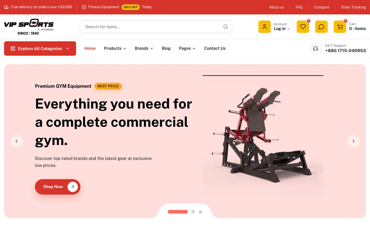 VIP Sports & Fitness home page on a desktop