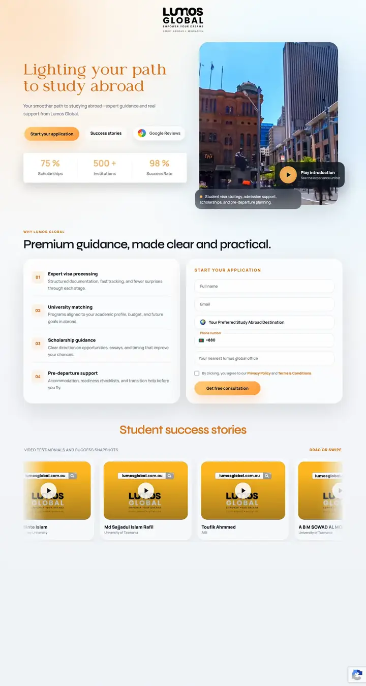 Lumos Global Study Abroad website built by Mohammad Ruhul Amin
