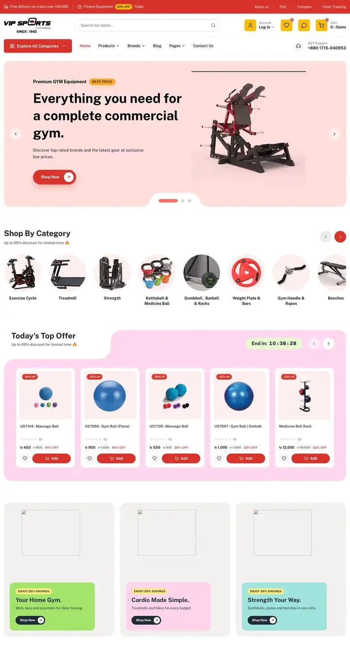 VIP Sports & Fitness website built by Mohammad Ruhul Amin